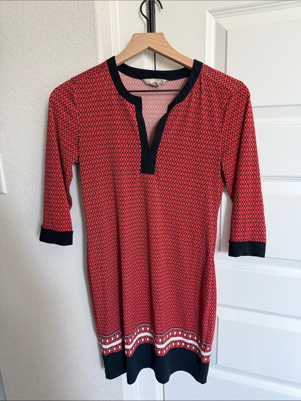Banana Republic Red Geometric Tunic Dress with Black Trim